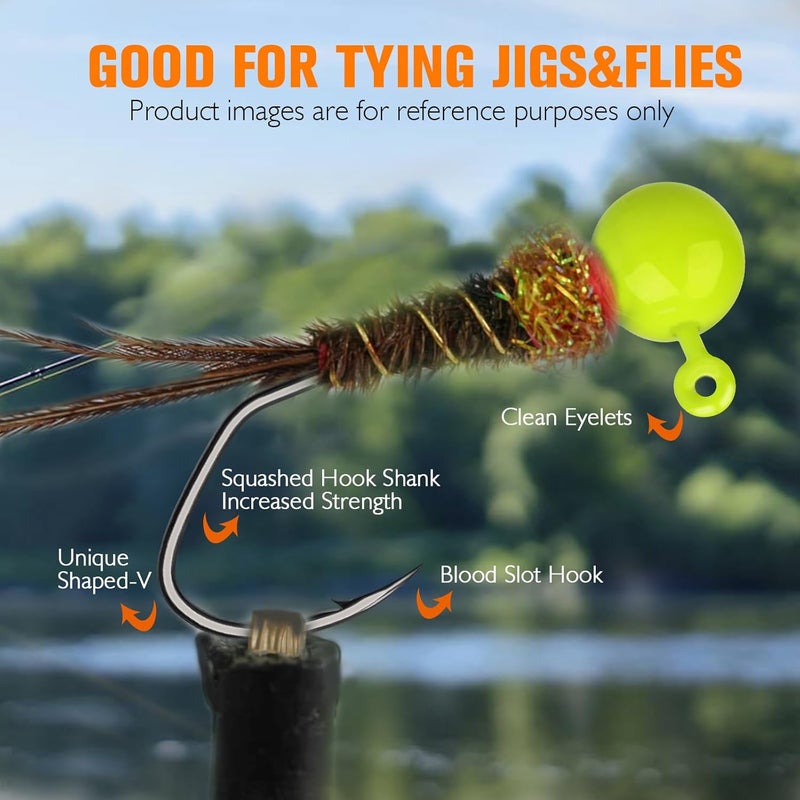Dovesun 100pcs Fly Tying Jigs Kit, Jig Heads for Fly Fishing 1/124oz 1/80oz 1/64oz 1/32oz 1/16oz Jig Head Small Fly Fishing Hooks DIY Lure Making Kit Suit for Tying Flies | Crappie Lures - Image 3